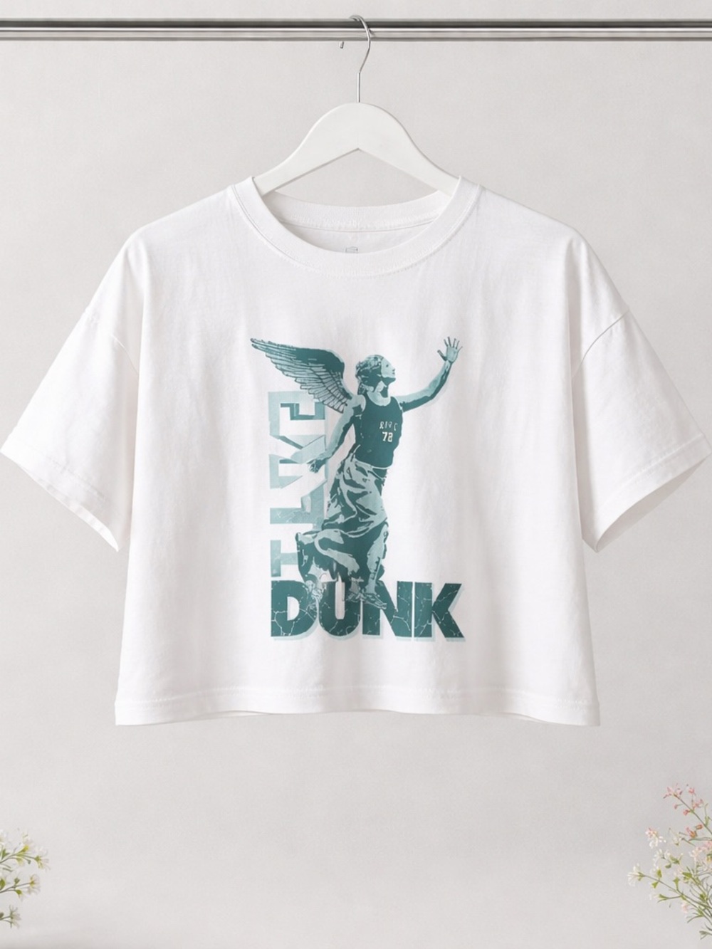White Nike Graphic 'Dunk' Crop Tee - Teal Print